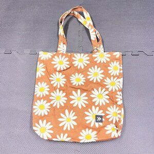 Thread Daisy Print Beige & White Canvas Tote Bag With Zipper Closure